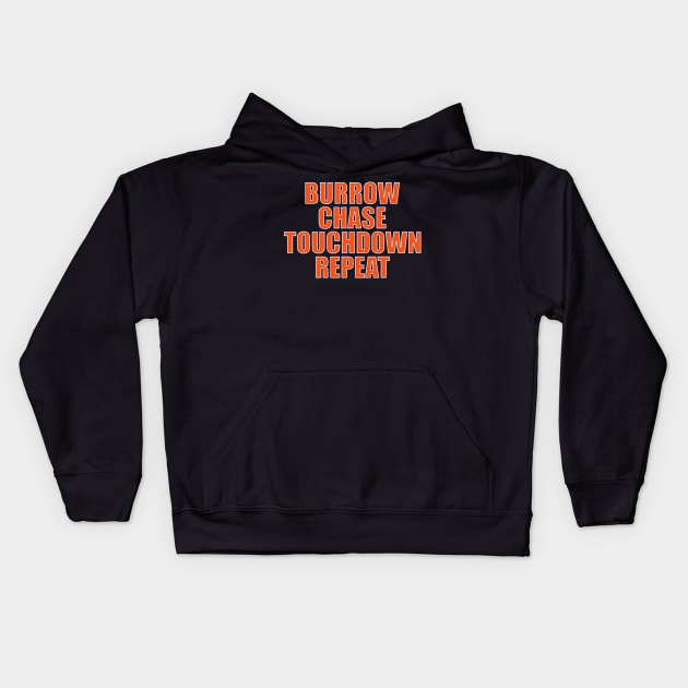 Burrow Chase Touchdown Repeat Kids Hoodie by halfzero